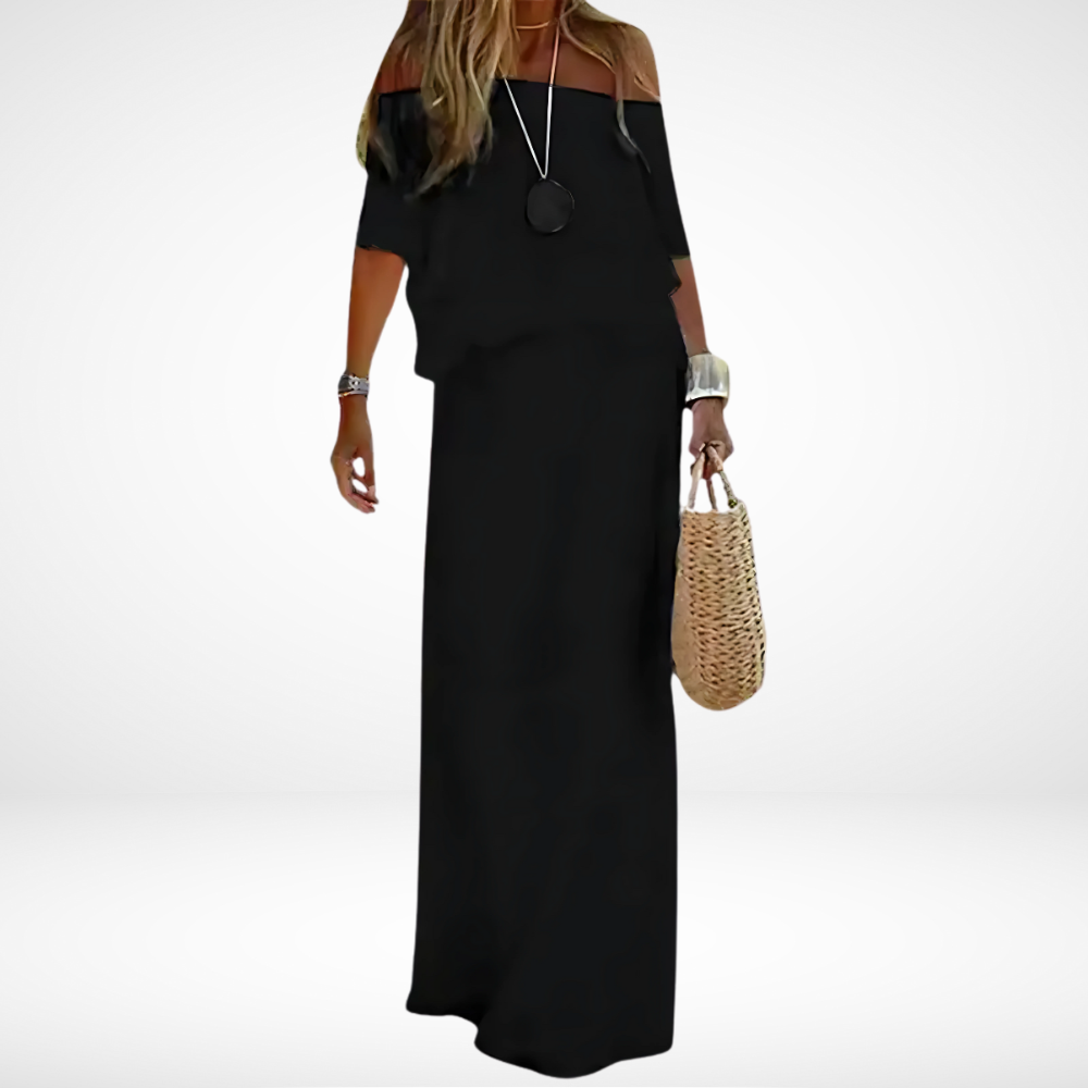 Elegantes weißes schulterfreies Maxi-Strandkleid