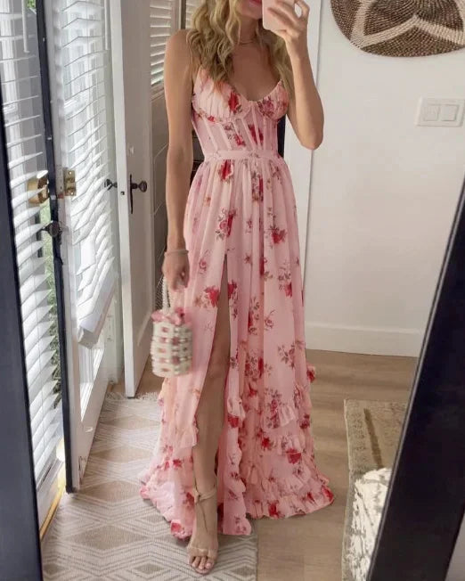 Women's Lace Floral Midi Dress – Elegant Evening Wear