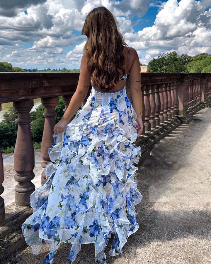 Damen Kleid mit Rüschen und Blumenmuster
