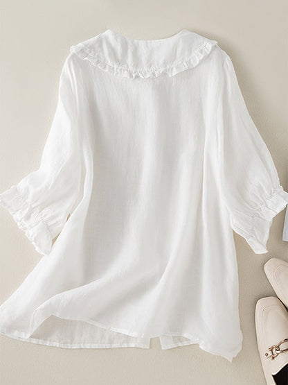 Lässige Damen Bluse mit Peter-Pan-Kragen und Rüschen