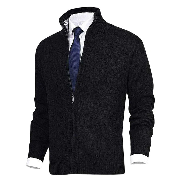 Gestrickter Reißverschluss-Cardigan mit Kragen und Taschen