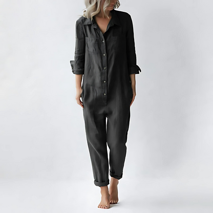 Damen-Jumpsuit aus Baumwoll-Leinen-Mix mit Vintage-Charme