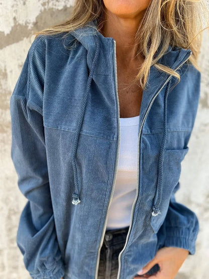 Casual Corduroy Jacke mit Kapuze