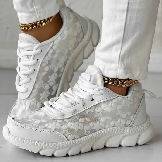 Atmungsaktive Damen-Sneaker mit Sternmuster und Schnürung