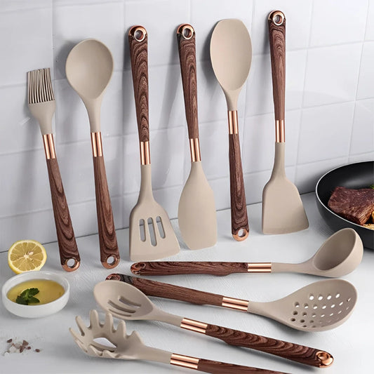 10-teiliges Silikon-Kochutensilien-Set mit ergonomischen Griffen