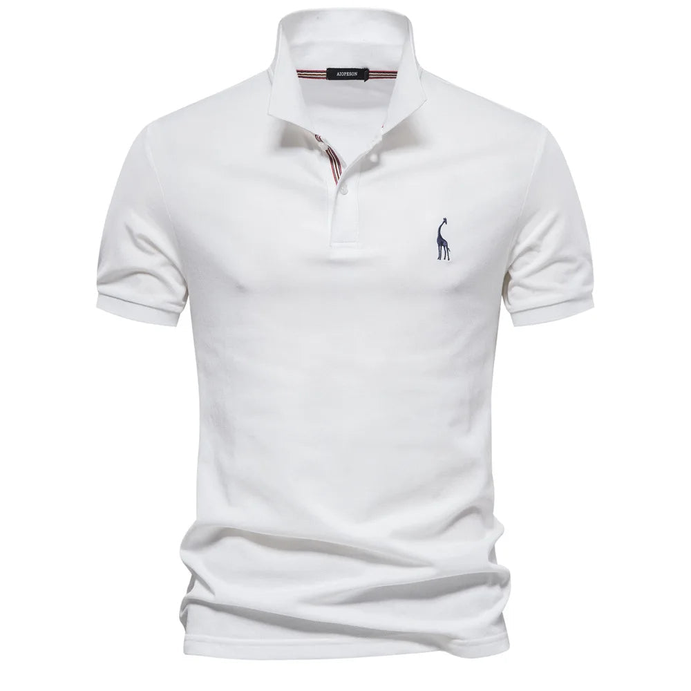Luxuriöses Baumwoll-Poloshirt mit Hirschstickerei