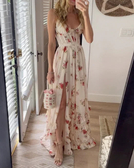 Women's Lace Floral Midi Dress – Elegant Evening Wear
