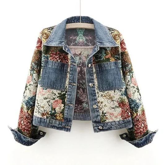 Damen-Denimjacke mit floraler Stickerei