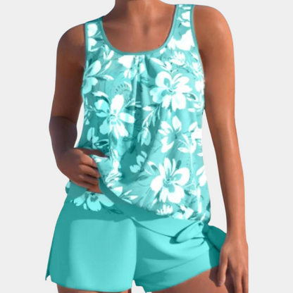Eleganter Damen-Badeanzug mit verspieltem Print und inkludierter Shorts