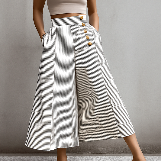 Gestreifte Hose mit weitem Bein und hoher Taille