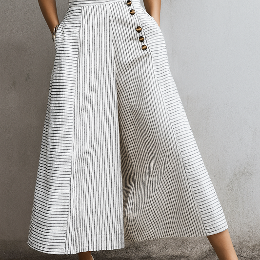 Gestreifte, leichte Hose mit hoher Taille und weitem Bein