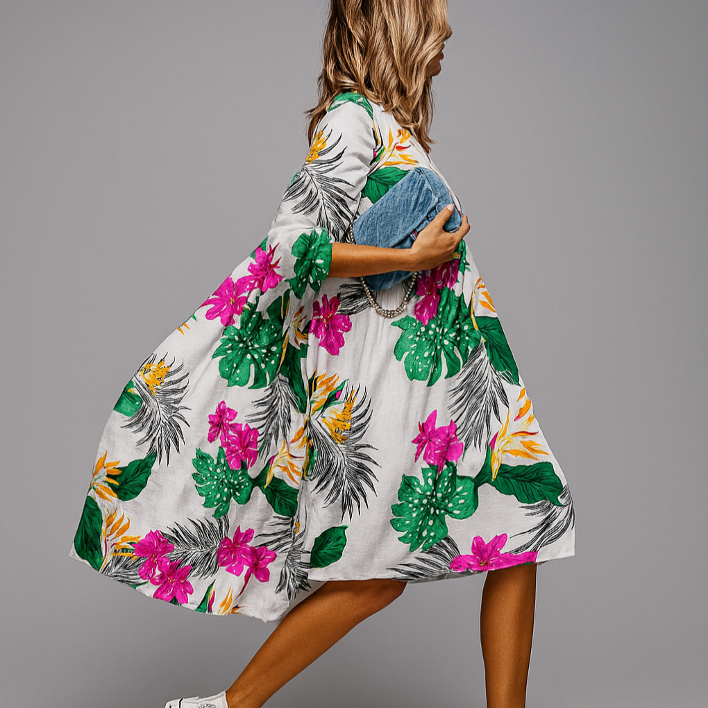 Oversize-Midi-Hemdkleid mit Blumenmuster