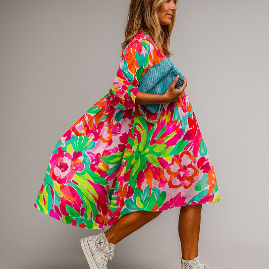 Oversize-Midi-Hemdkleid mit Blumenmuster