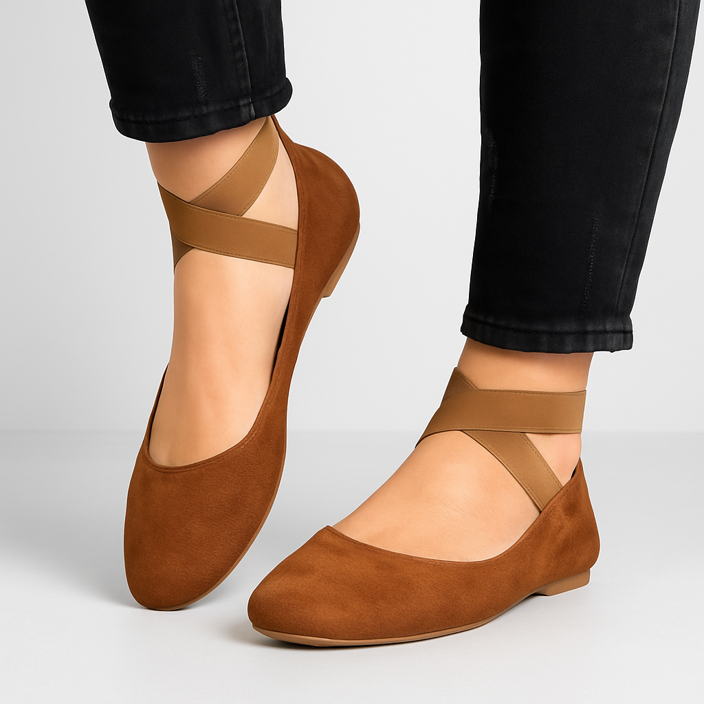 Ballerinas mit elastischem Riemen und Wildleder-Finish