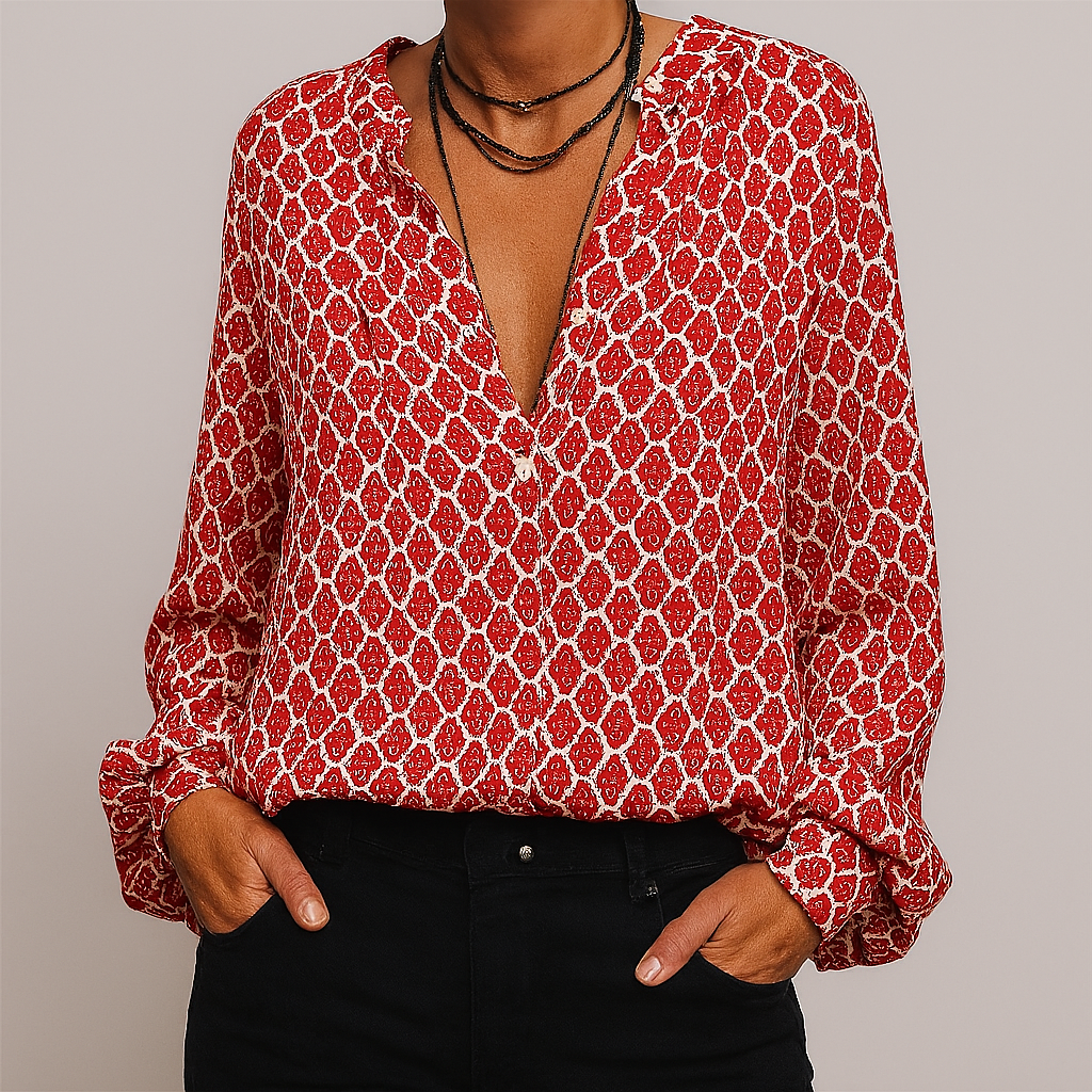 Bedruckte, elegante Bluse mit V-Ausschnitt