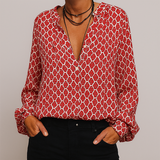 Bedruckte, elegante Bluse mit V-Ausschnitt