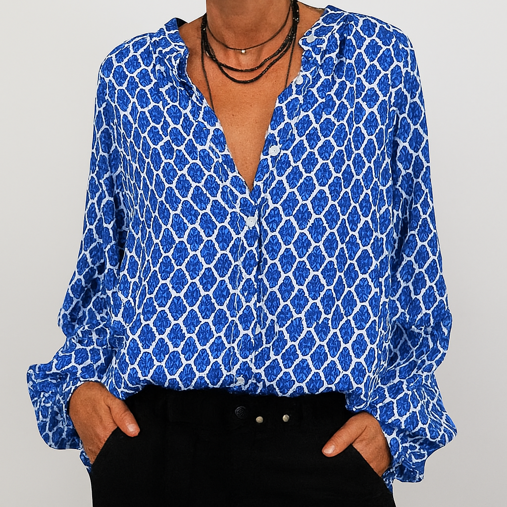 Bedruckte, elegante Bluse mit V-Ausschnitt