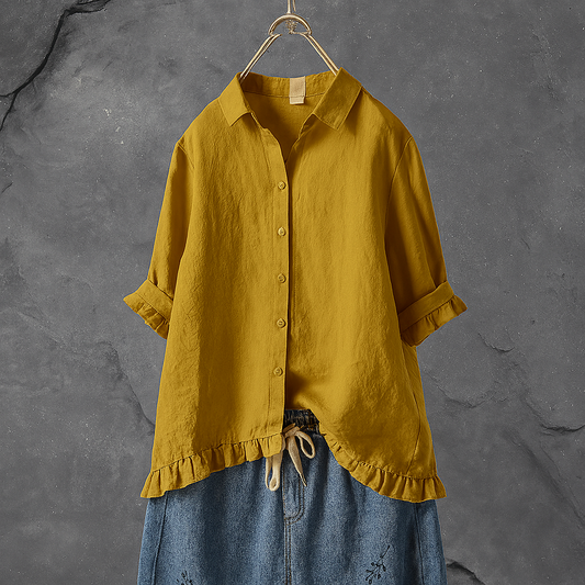 Button-Down-Baumwollbluse mit Rüschensaum