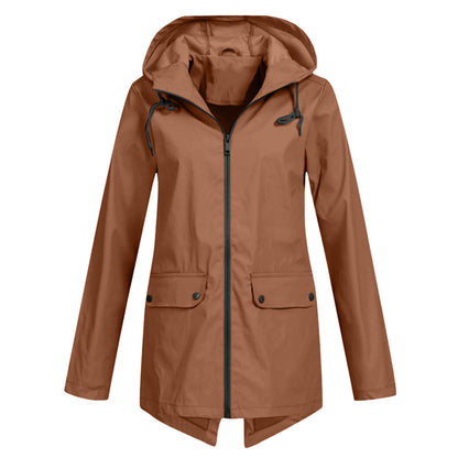 Wasserabweisende Damen Jacke mit Reißverschluss und Kapuze