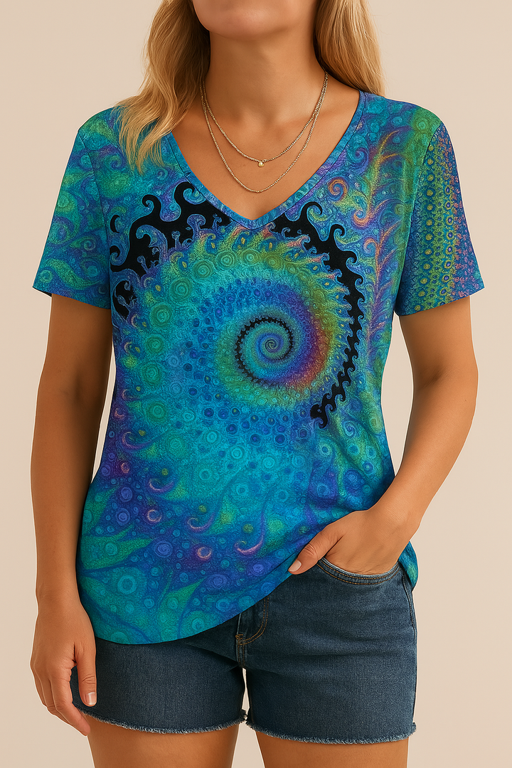 Retro V-Ausschnitt T-Shirt für Damen