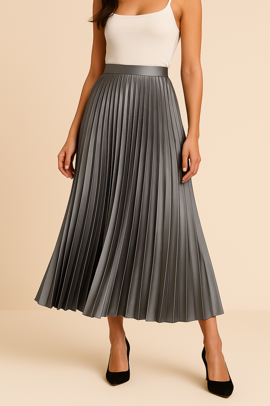 Satiniert plissierter Midirock mit hoher Taille