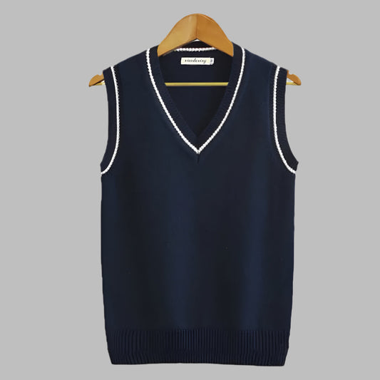 Ärmelloser Pullover im Retro-Streifen-Preppy-Stil