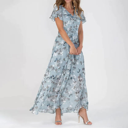 Vintage Maxikleid mit Blumenmuster und V-Ausschnitt