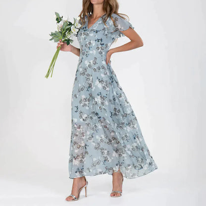 Vintage Maxikleid mit Blumenmuster und V-Ausschnitt