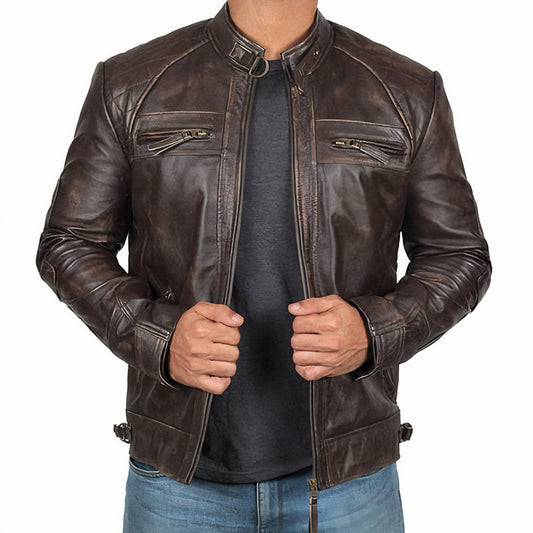 Robuste Herren-Motorradjacke mit Reißverschlusstaschen