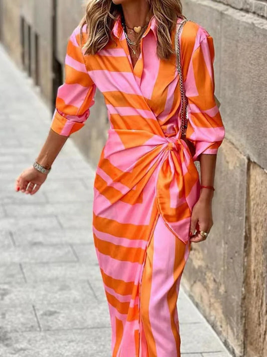 Sommerliches Maxikleid mit Wickeloptik und klassischem Kragen