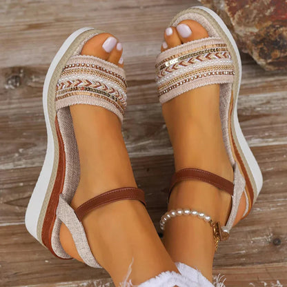 Boho-Style-Keilabsatzsandalen für Damen