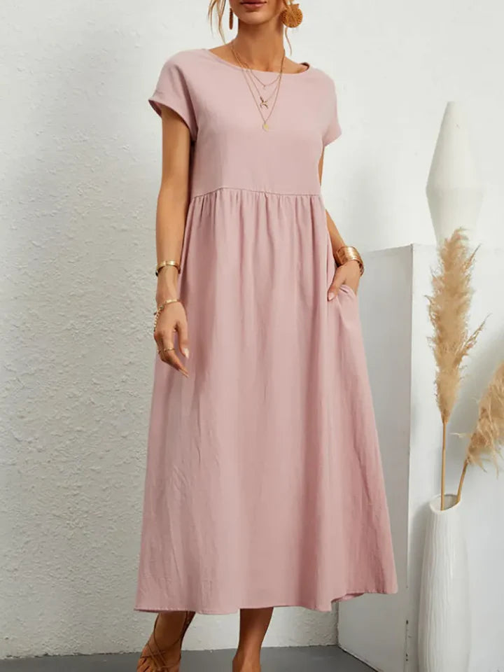 Vintage Baumwollkleid mit Rundhalsausschnitt
