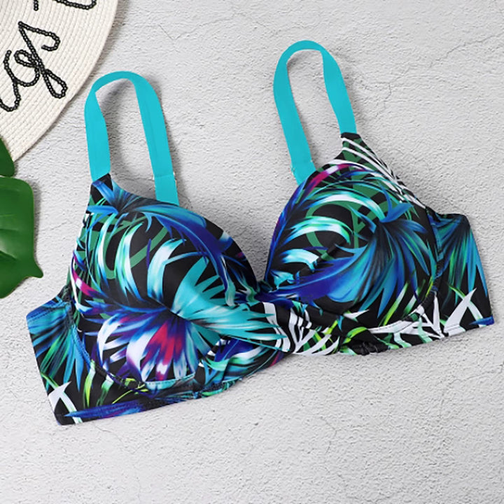 Bikini mit hoher Taille und tropischem Blattprint