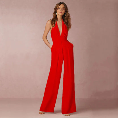 Rückenfreier Jumpsuit mit tiefem V-Ausschnitt