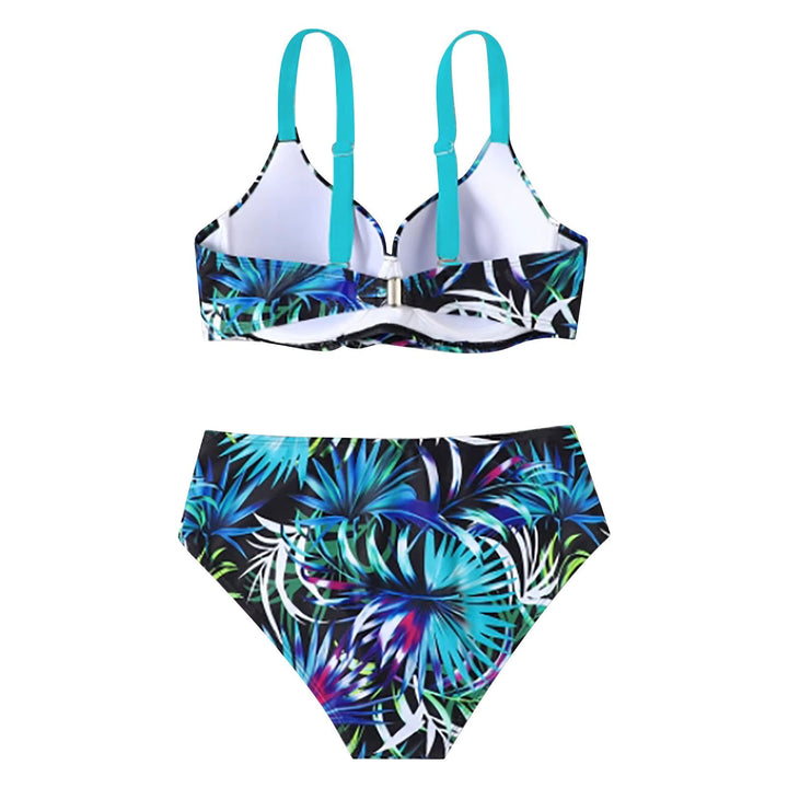 Bikini mit hoher Taille und tropischem Blattprint