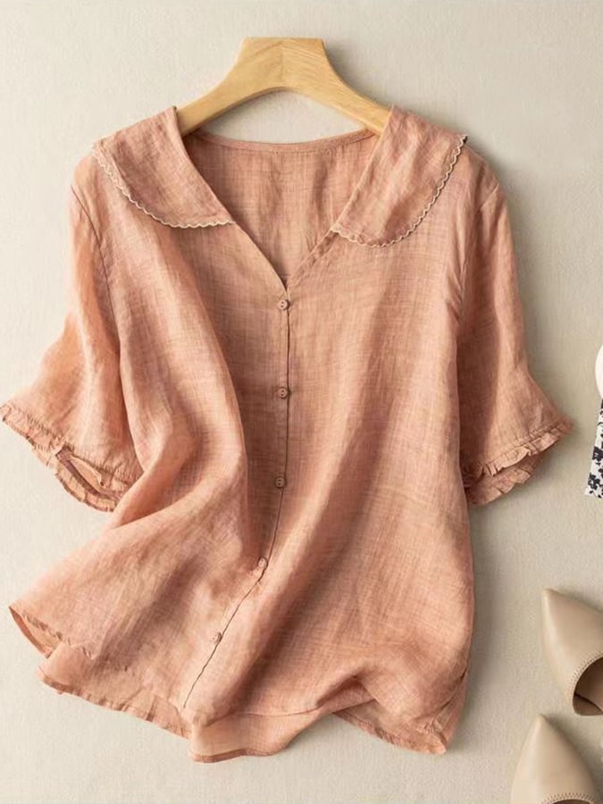 Bluse aus Baumwolle-Leinen mit Puppenkragen