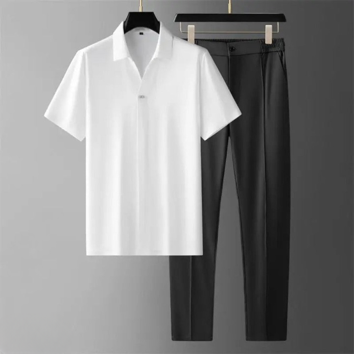 Zweiteiliges Herren-Luxus-Set mit Polo und Hose für Frühling und Sommer