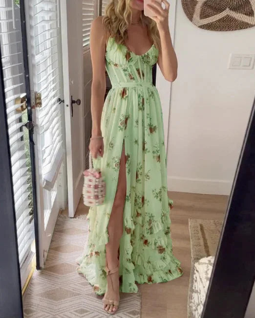 Women's Lace Floral Midi Dress – Elegant Evening Wear