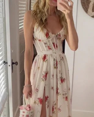 Women's Lace Floral Midi Dress – Elegant Evening Wear