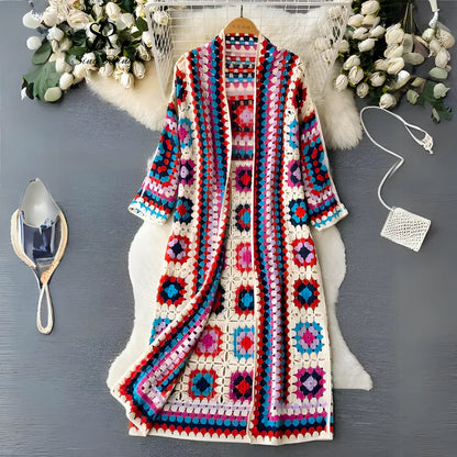 Lange bunte Strickjacke für Damen