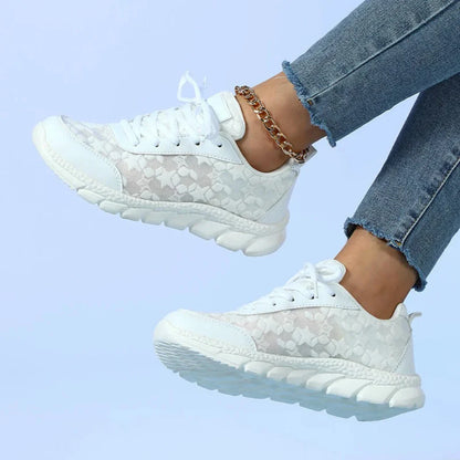 Atmungsaktive Damen-Sneaker mit Sternmuster und Schnürung