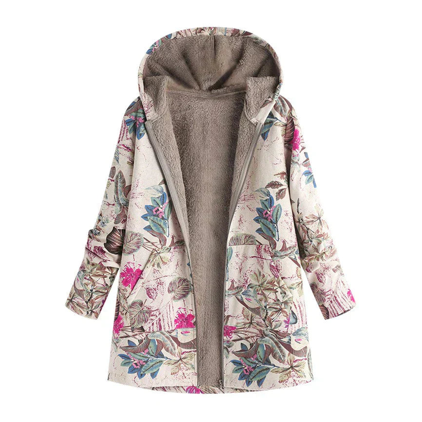 Lange Damen Frühlingsjacke mit Kapuze und Fronttaschen