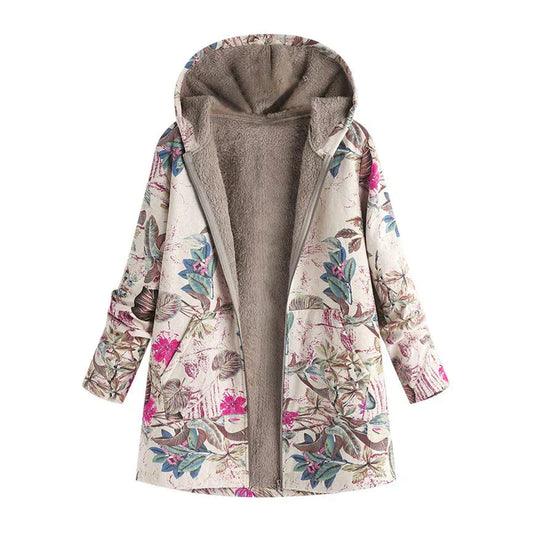 Lange Damen Frühlingsjacke mit Kapuze und Fronttaschen