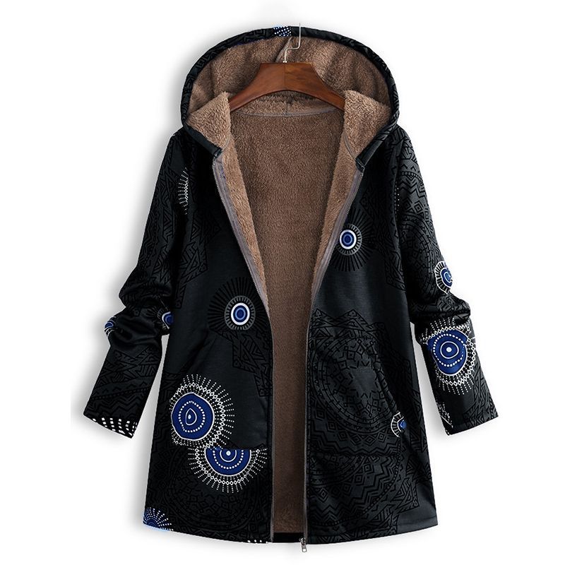 Lange Damen Frühlingsjacke mit Kapuze und Fronttaschen