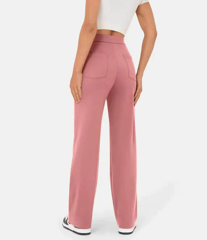 Elastische Damenhose mit hoher Taille und geradem Bein