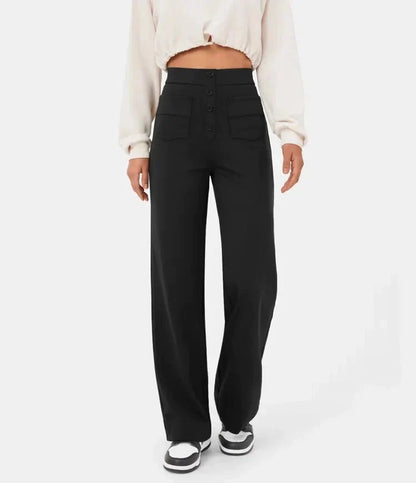 Elastische Damenhose mit hoher Taille und geradem Bein