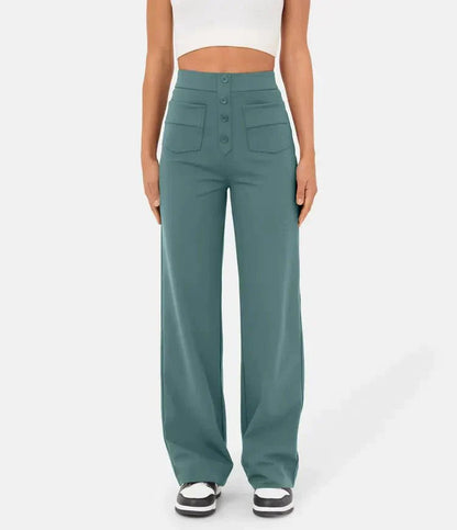 Elastische Damenhose mit hoher Taille und geradem Bein