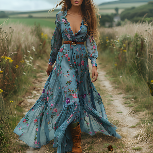 Maxikleid mit fließender Passform und Blumenmuster im Boho-Stil