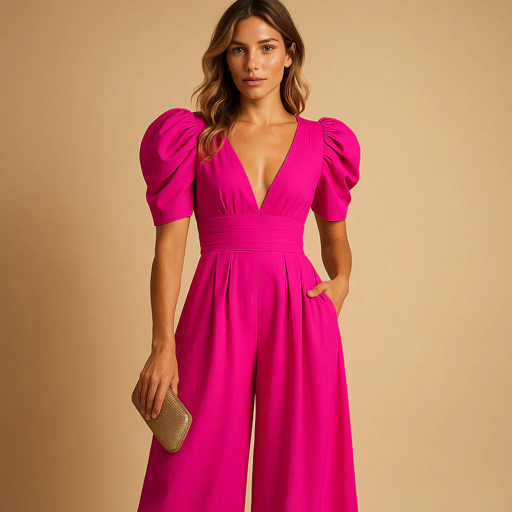 Schmeichelnder Jumpsuit mit Puffärmeln