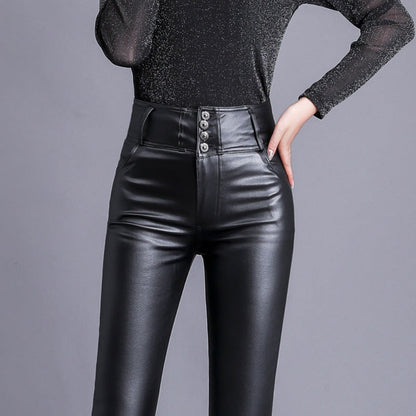 Stylische PU-Lederhose mit hoher Taille für Damen